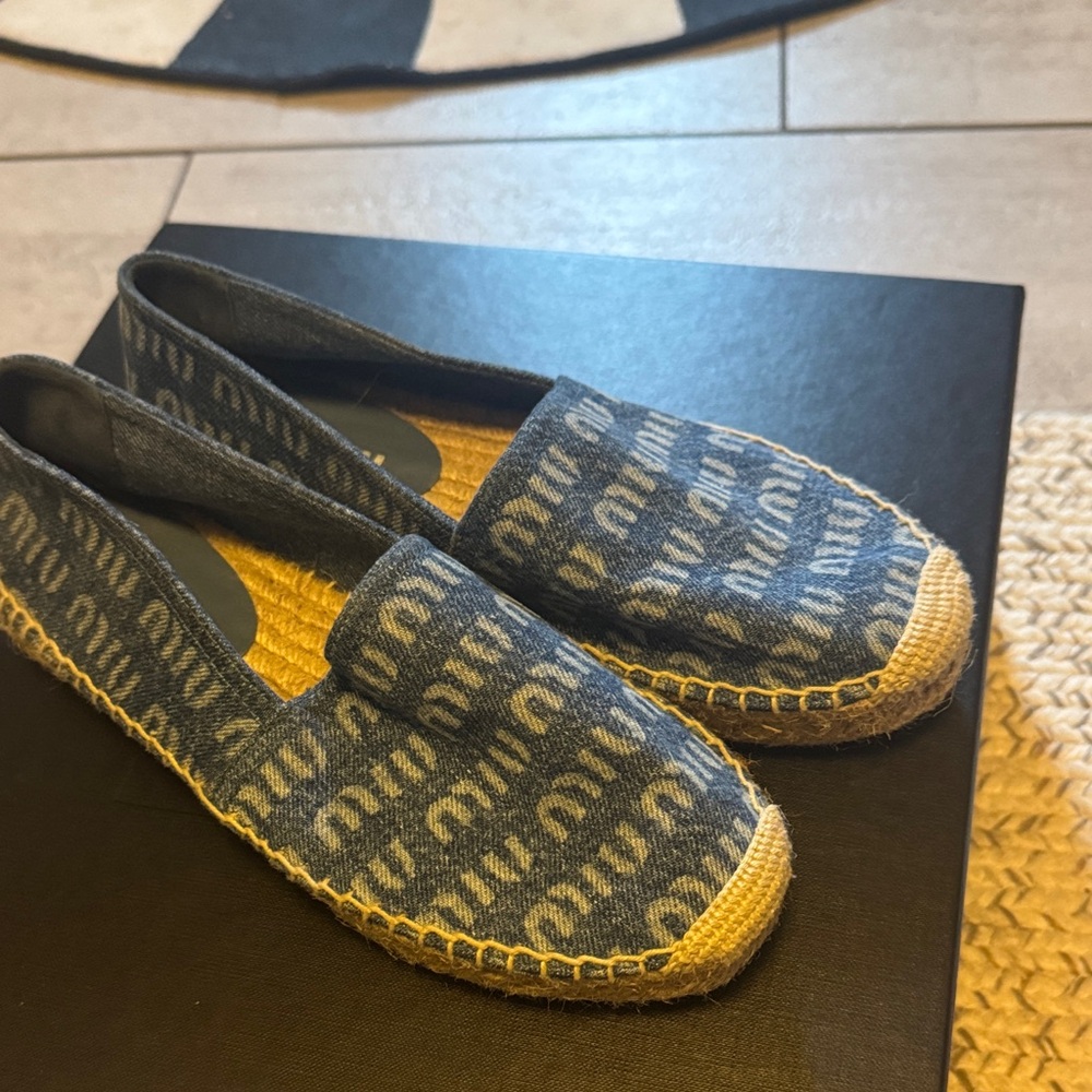 Miu Miu Denim Blue Logo Espadrilles